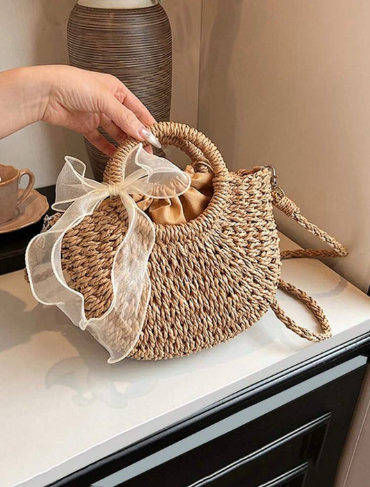 Yogodlns Straw Woven Crossbody Shoulder Bag Daisy Decor