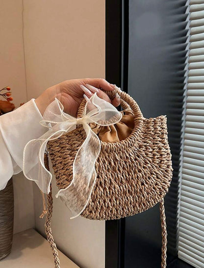 Yogodlns Straw Woven Crossbody Shoulder Bag Daisy Decor