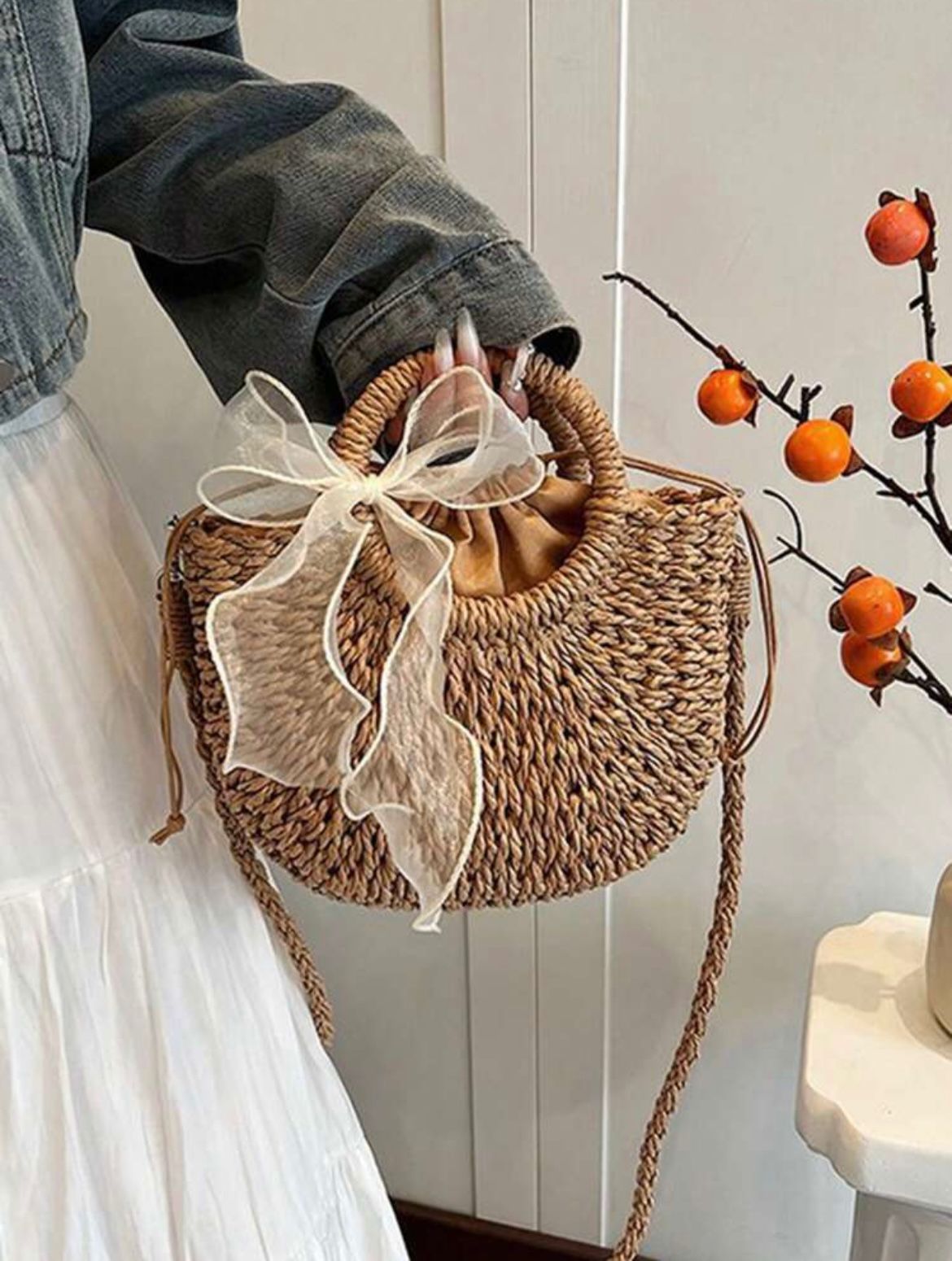 Yogodlns Straw Woven Crossbody Shoulder Bag Daisy Decor