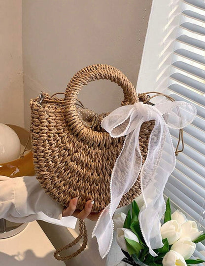 Yogodlns Straw Woven Crossbody Shoulder Bag Daisy Decor