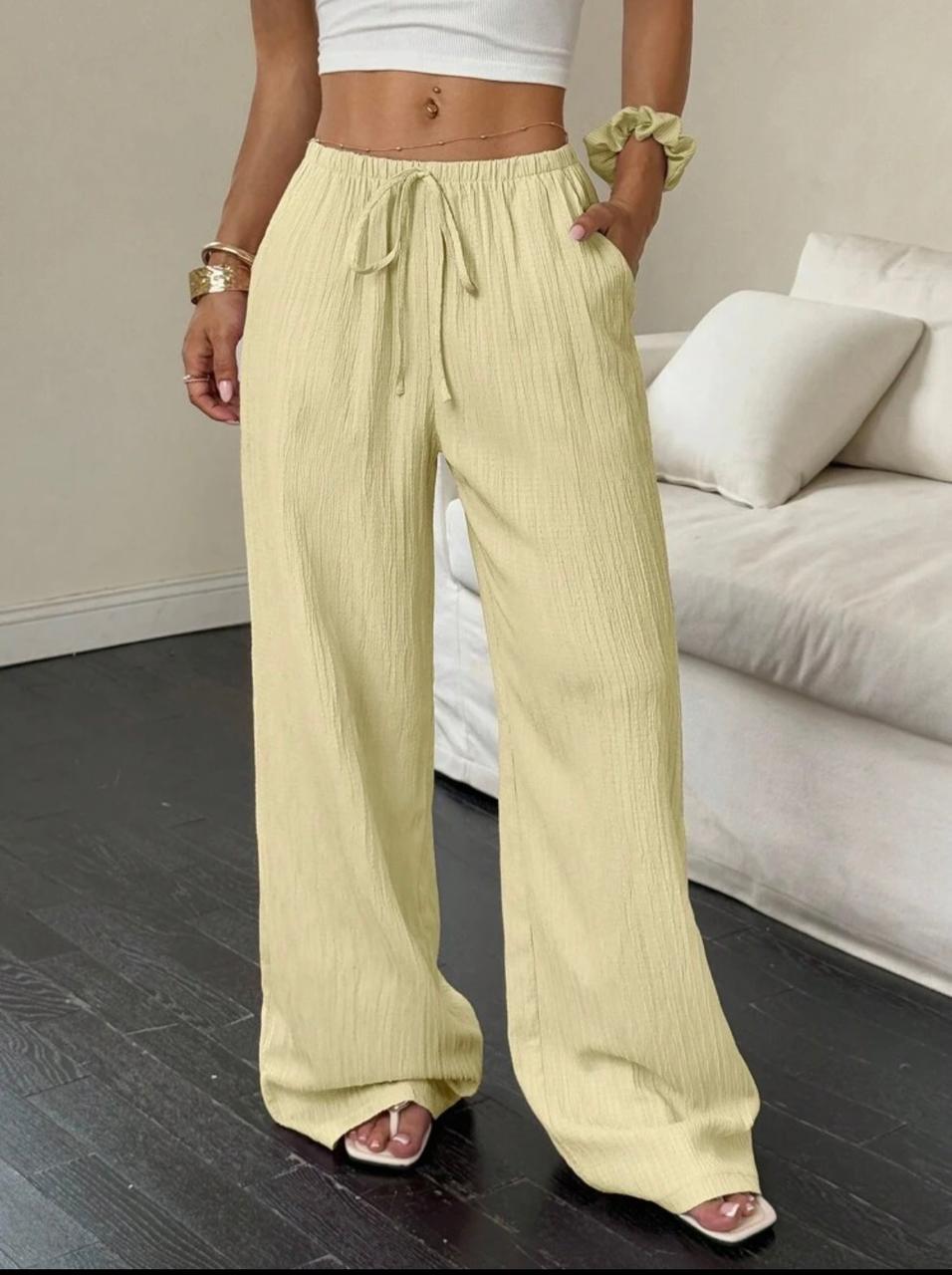 Flirla Women's Solid Color Fashionable Long Pants, Suitable For Summer