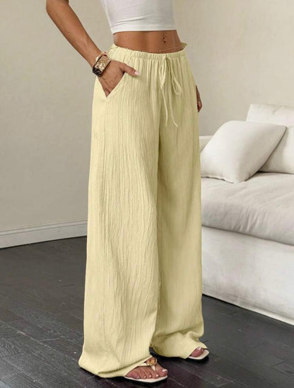 Flirla Women's Solid Color Fashionable Long Pants, Suitable For Summer