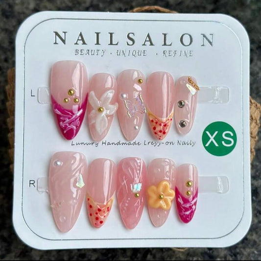 10pcs/Pack Ins Colorful Floral 3D Press On Nails