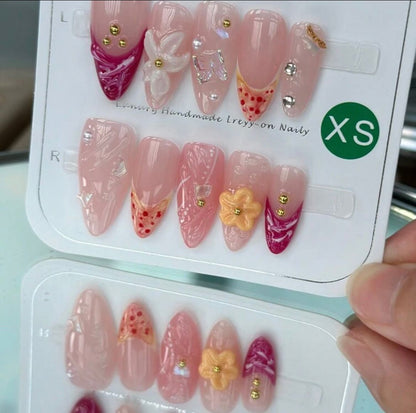 10pcs/Pack Ins Colorful Floral 3D Press On Nails