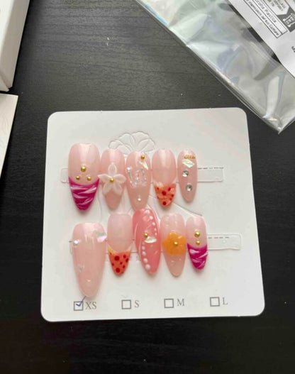 10pcs/Pack Ins Colorful Floral 3D Press On Nails