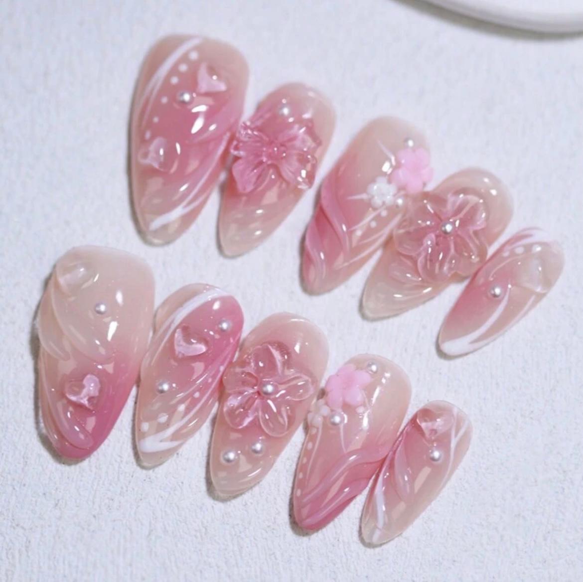 3D Floral Nail Decoration Ombre Rose