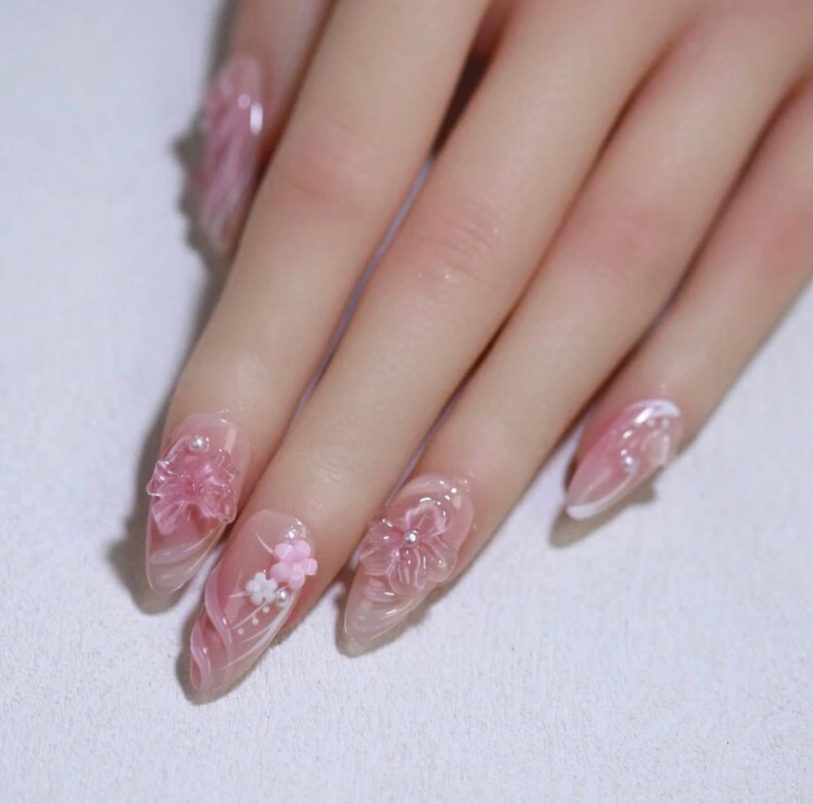 3D Floral Nail Decoration Ombre Rose