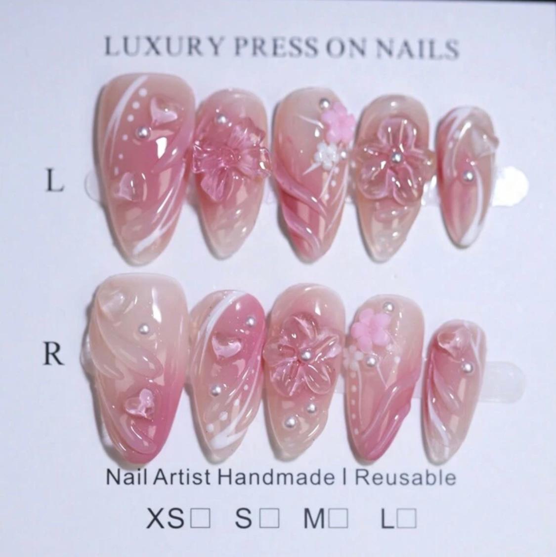 3D Floral Nail Decoration Ombre Rose