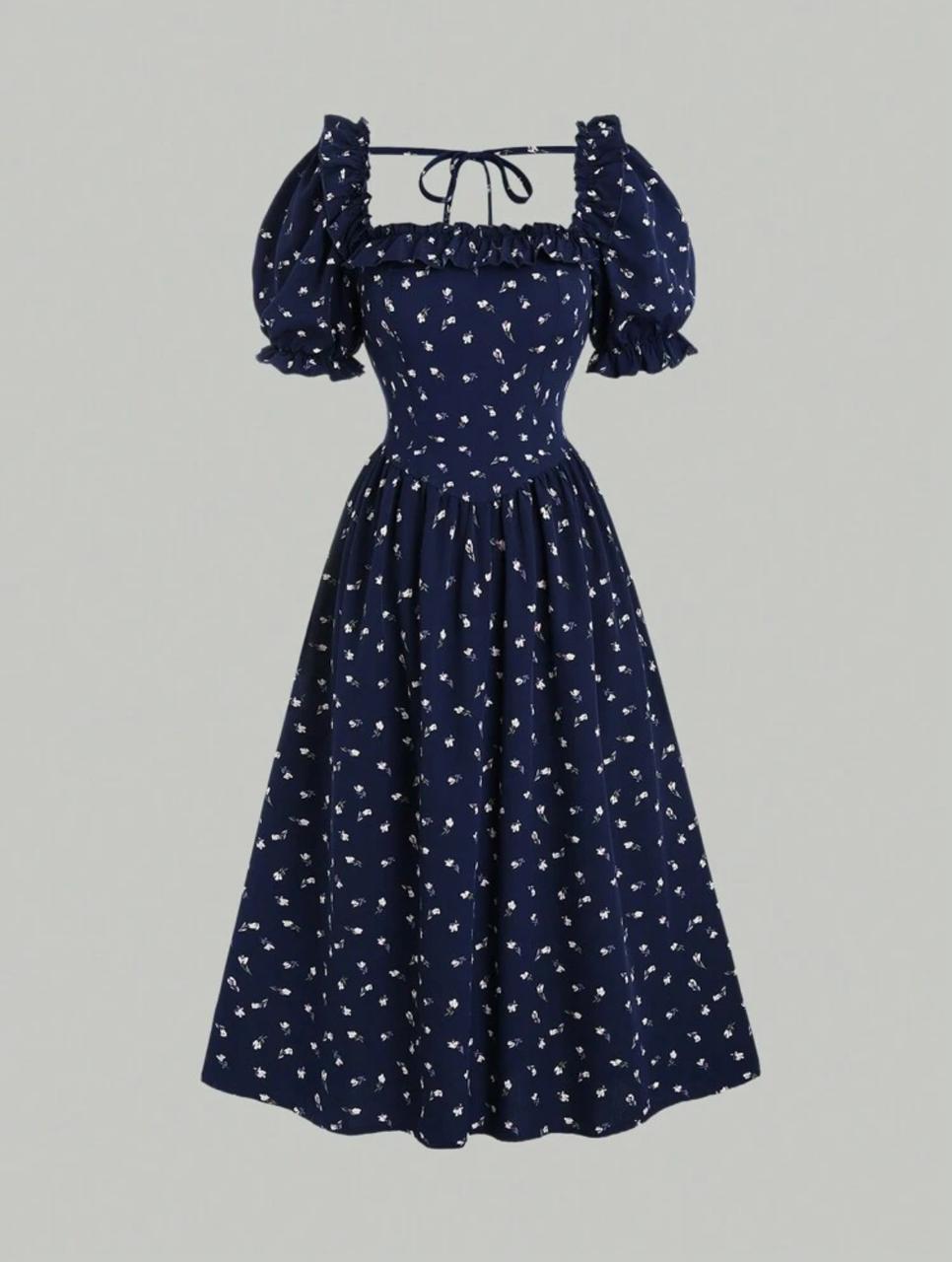 Sweetra Puff Sleeve Floral Print Dress Maxi Women Outfit