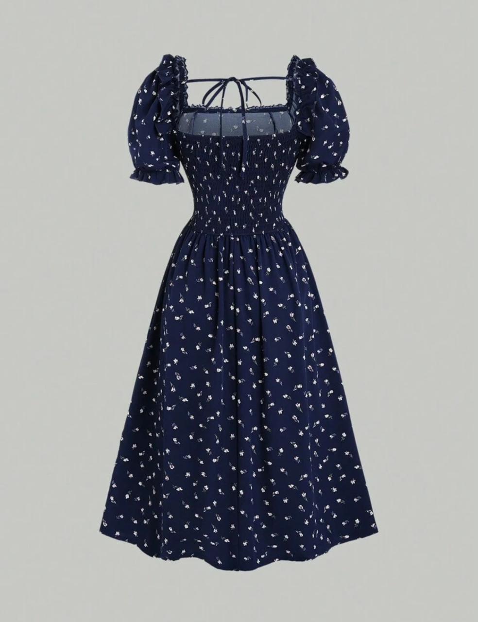 Sweetra Puff Sleeve Floral Print Dress Maxi Women Outfit