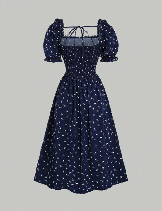 Sweetra Puff Sleeve Floral Print Dress Maxi Women Outfit