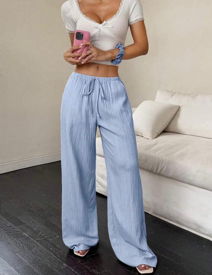 Flirla Women's Solid Color Fashionable Long Pants, Suitable For Summer