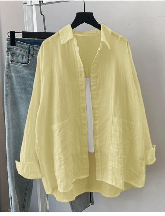 Women's Solid Color Loose Casual Long Sleeve Blouse, Spring/Summer