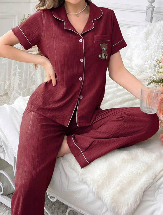 Bear Embroidery Contrast women PJ