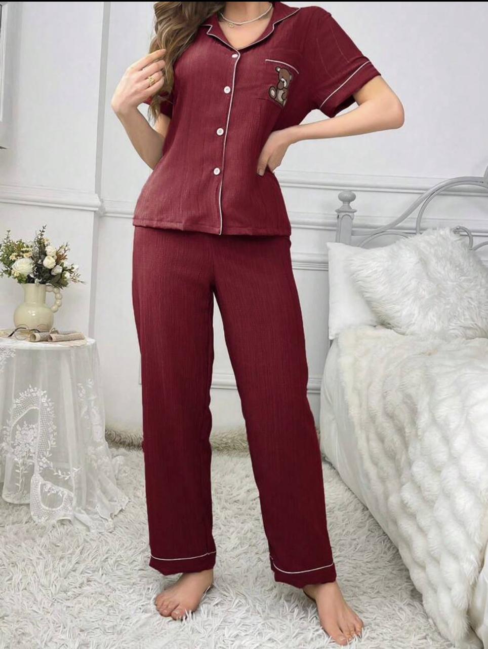 Bear Embroidery Contrast women PJ